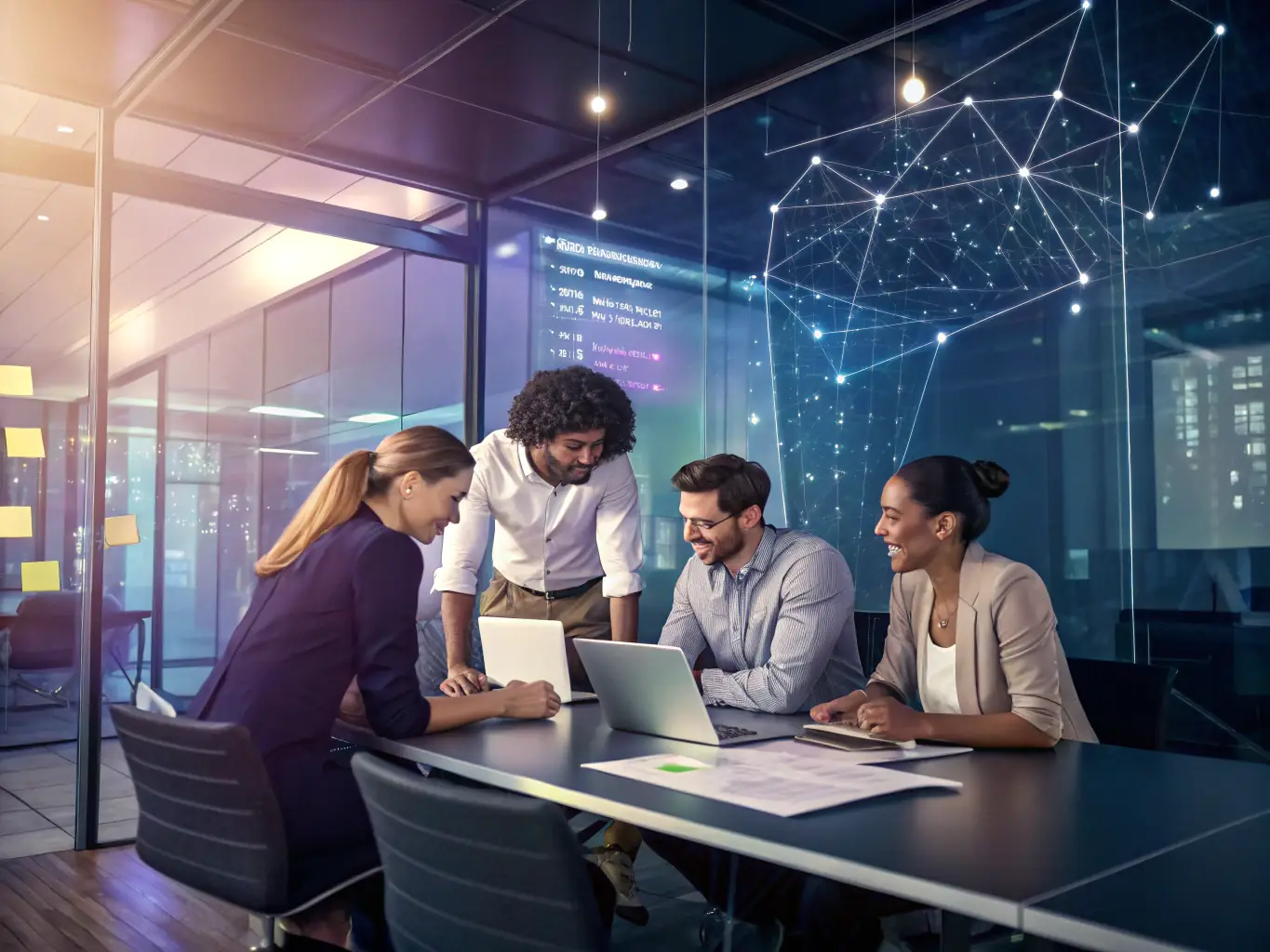 A group of employees engaged in a collaborative workshop, actively participating in a hands-on activity, emphasizing the development of essential collaboration skills such as active listening and constructive feedback.